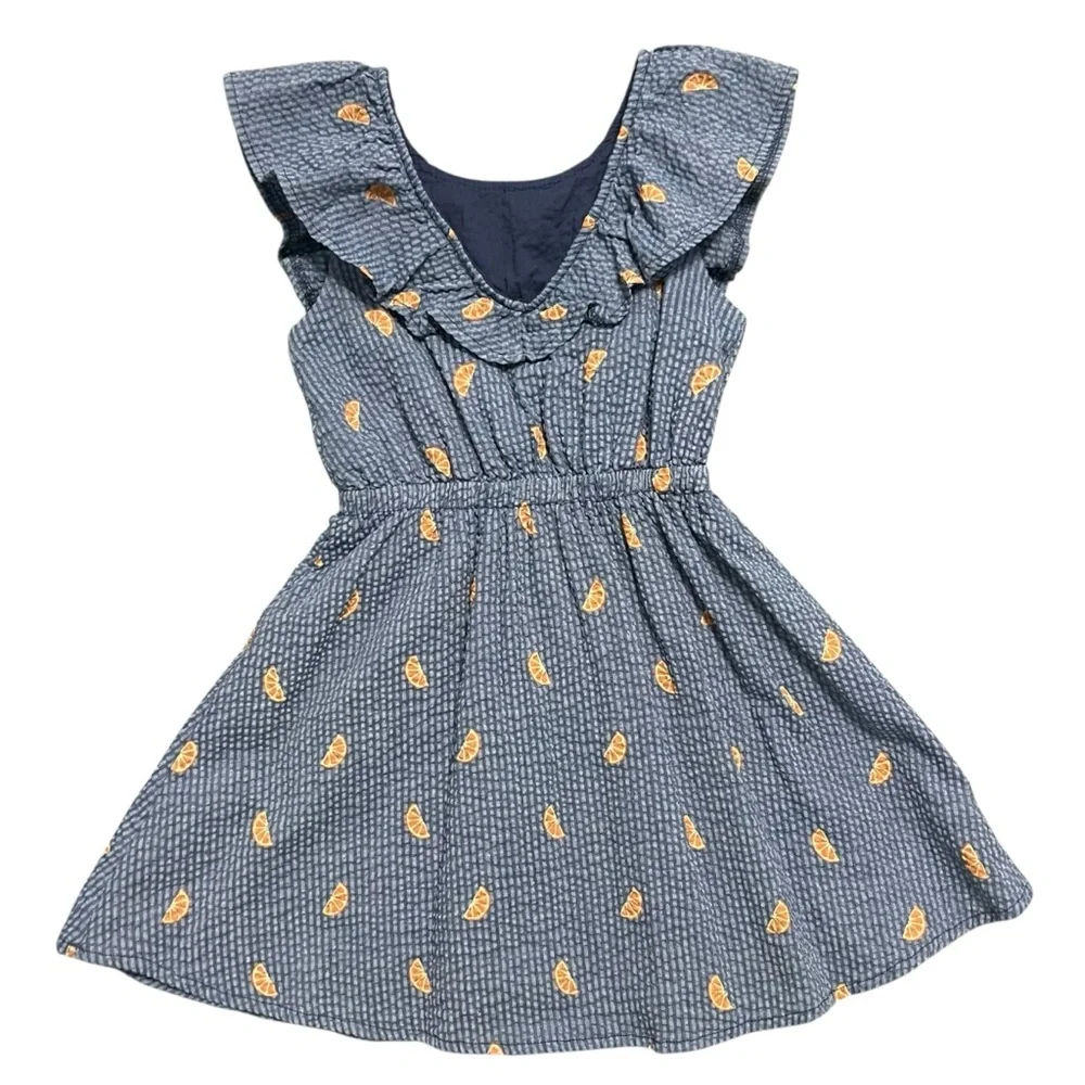 Andy & Evan 6Y Blue Seersucker Orange Slices Dress